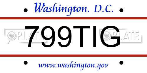 799TIG District Of Columbia License Plate