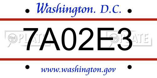 7A02E3 District Of Columbia License Plate
