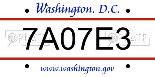 7A07E3 District Of Columbia License Plate