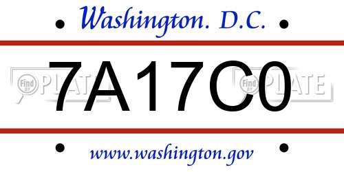 7A17C0 District Of Columbia License Plate