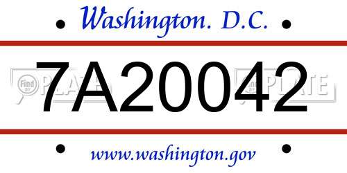7A20042 District Of Columbia License Plate