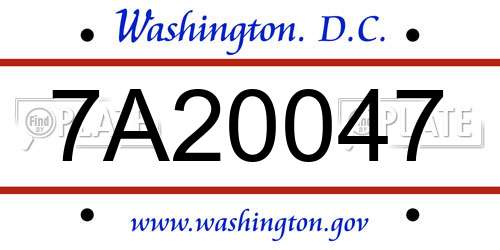 7A20047 District Of Columbia License Plate