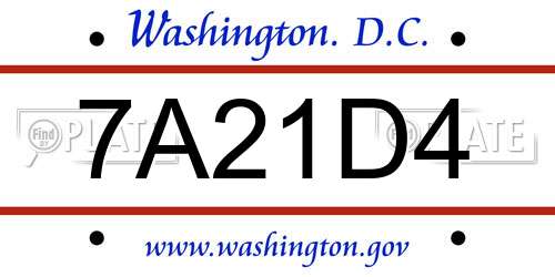 7A21D4 District Of Columbia License Plate