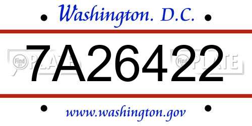 7A26422 District Of Columbia License Plate