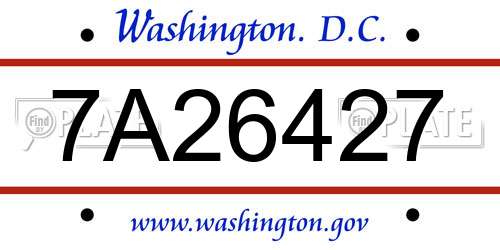 7A26427 District Of Columbia License Plate