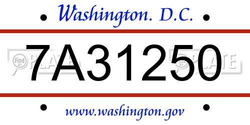 7A31250 District Of Columbia License Plate