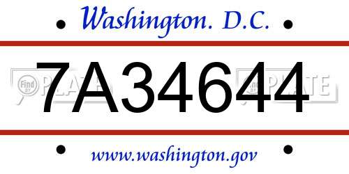 7A34644 District Of Columbia License Plate