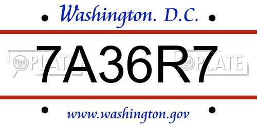 7A36R7 District Of Columbia License Plate