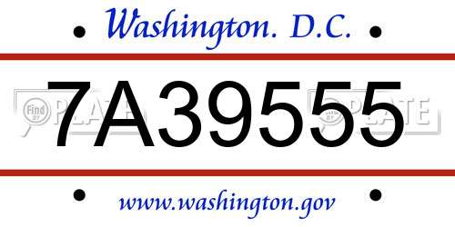 7A39555 District Of Columbia License Plate