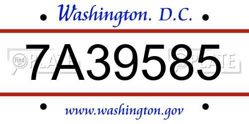 7A39585 District Of Columbia License Plate