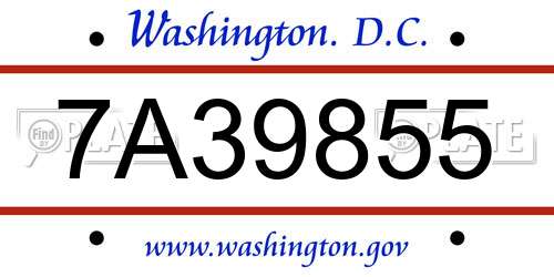7A39855 District Of Columbia License Plate