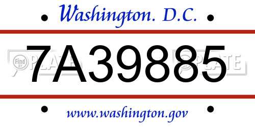 7A39885 District Of Columbia License Plate