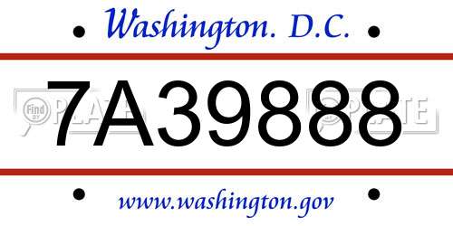 7A39888 District Of Columbia License Plate