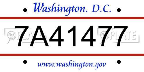 7A41477 District Of Columbia License Plate