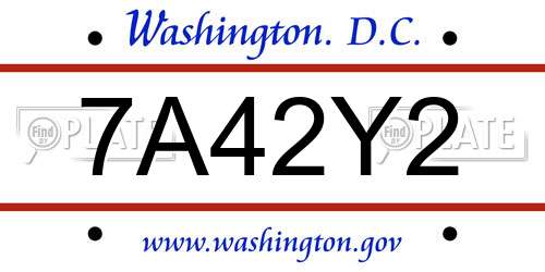 7A42Y2 District Of Columbia License Plate