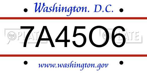 7A45O6 District Of Columbia License Plate