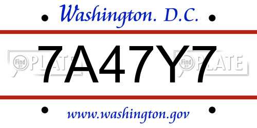 7A47Y7 District Of Columbia License Plate