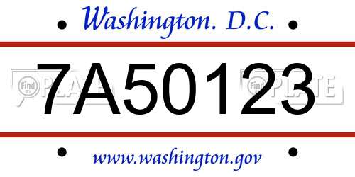 7A50123 District Of Columbia License Plate