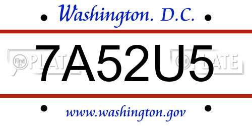 7A52U5 District Of Columbia License Plate