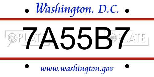 7A55B7 District Of Columbia License Plate