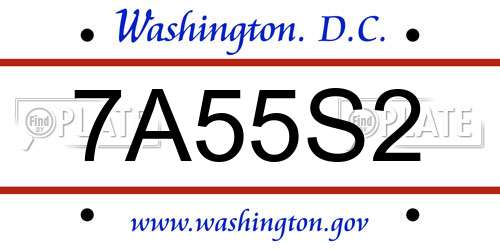 7A55S2 District Of Columbia License Plate
