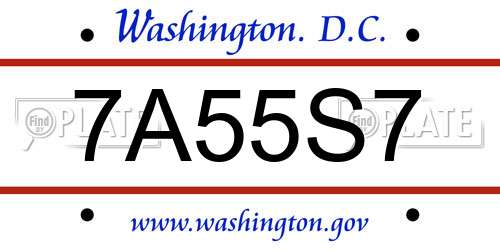 7A55S7 District Of Columbia License Plate