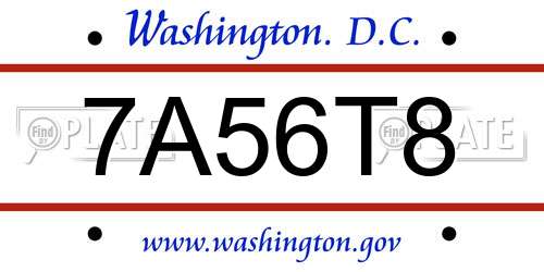 7A56T8 District Of Columbia License Plate