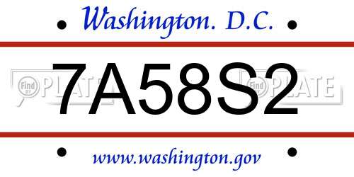 7A58S2 District Of Columbia License Plate
