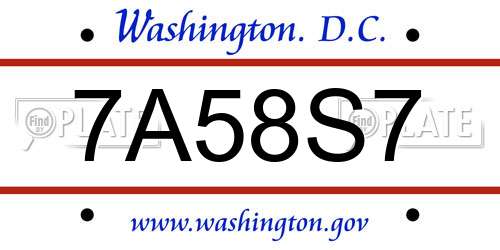 7A58S7 District Of Columbia License Plate