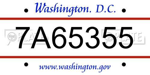 7A65355 District Of Columbia License Plate