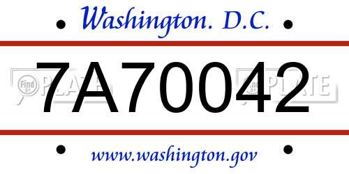 7A70042 District Of Columbia License Plate