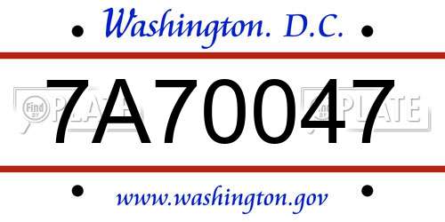 7A70047 District Of Columbia License Plate