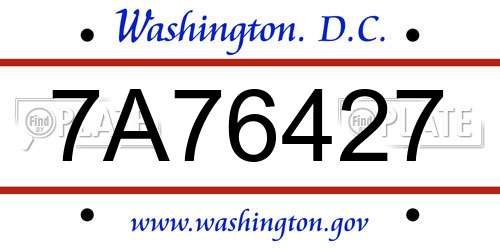 7A76427 District Of Columbia License Plate