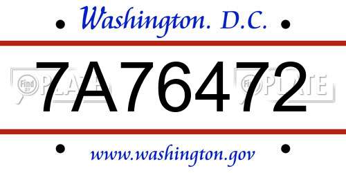 7A76472 District Of Columbia License Plate