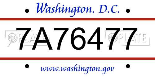 7A76477 District Of Columbia License Plate