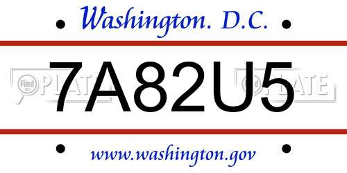 7A82U5 District Of Columbia License Plate