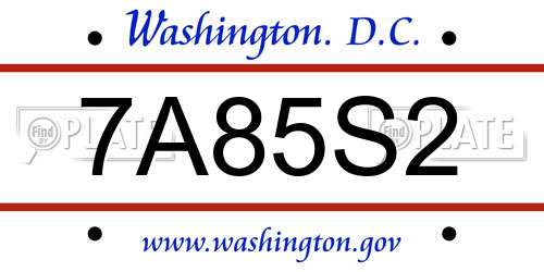 7A85S2 District Of Columbia License Plate
