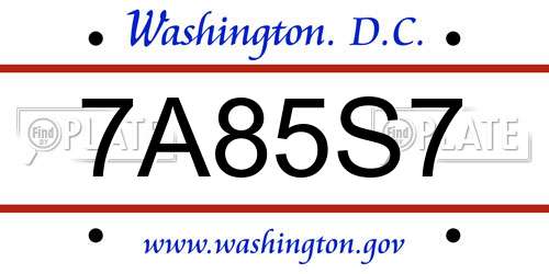7A85S7 District Of Columbia License Plate
