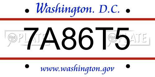 7A86T5 District Of Columbia License Plate