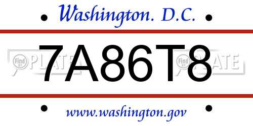 7A86T8 District Of Columbia License Plate