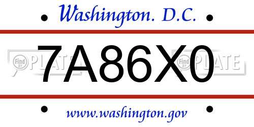 7A86X0 District Of Columbia License Plate
