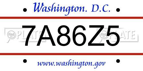7A86Z5 District Of Columbia License Plate