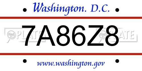 7A86Z8 District Of Columbia License Plate