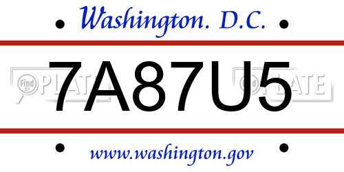 7A87U5 District Of Columbia License Plate