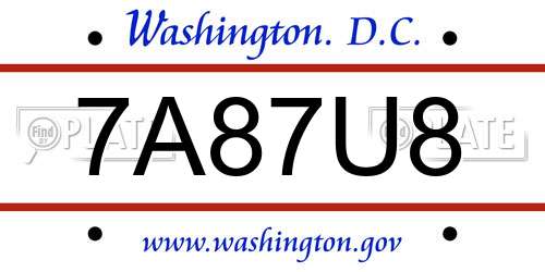 7A87U8 District Of Columbia License Plate