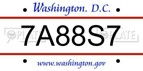 7A88S7 District Of Columbia License Plate