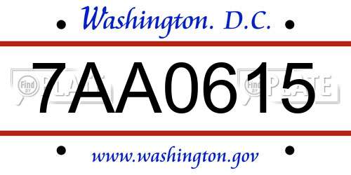 7AA0615 District Of Columbia License Plate
