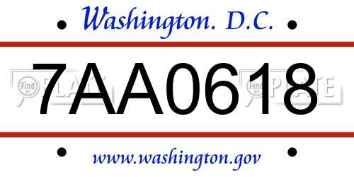 7AA0618 District Of Columbia License Plate