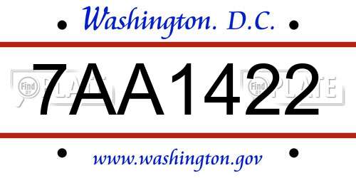 7AA1422 District Of Columbia License Plate