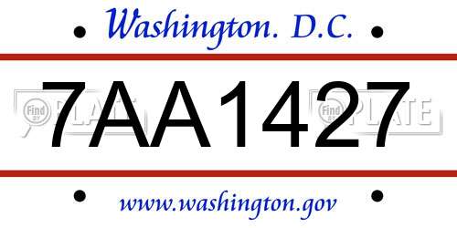7AA1427 District Of Columbia License Plate